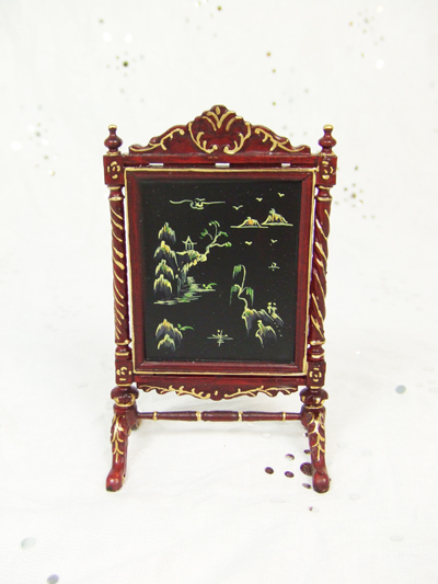 ** CA014-02** Mahogany Fireplace Screen with oriental Paint - Click Image to Close
